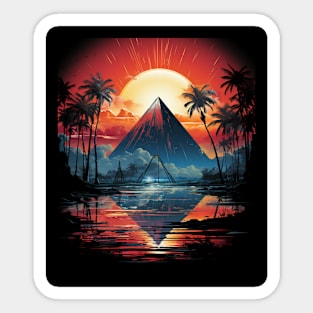 Synthwave Inspired Triangle Sunrise Palm Tree Silhouette Sticker